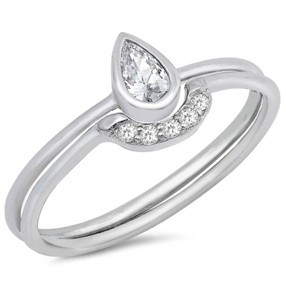 Sterling Silver CZ Teardrop Ring Set (Size 6.5)